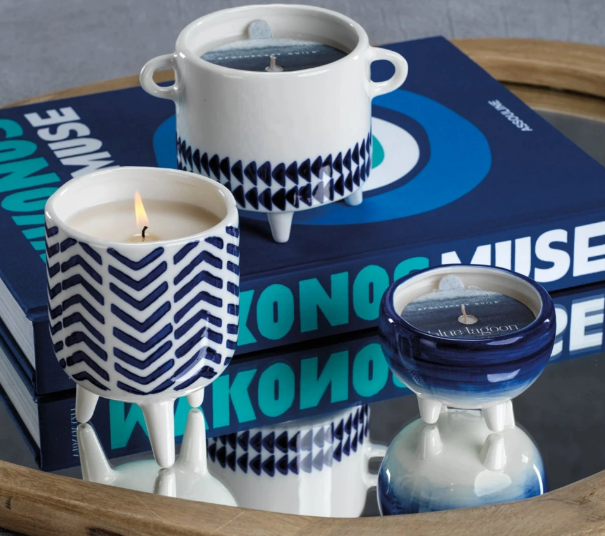 Blue Lagoon Fragranced Candle - Chevron Pattern